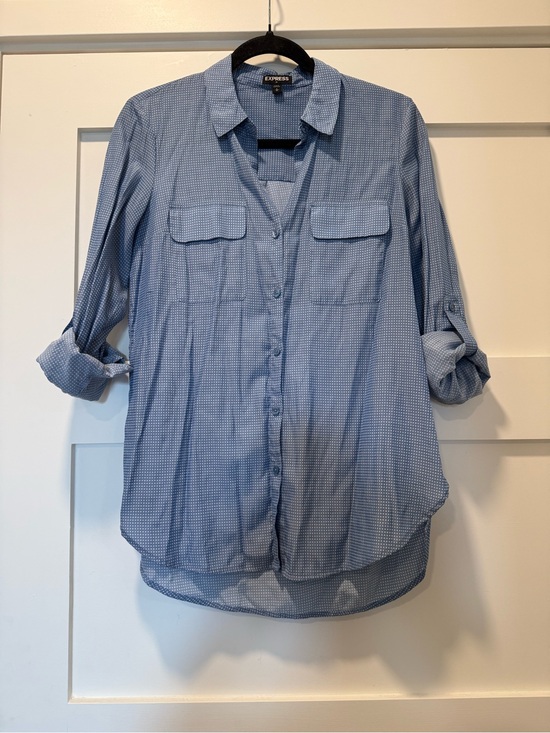 Express Tops - Express Men's Pale Blue Micro-Print Button-Down Shirt